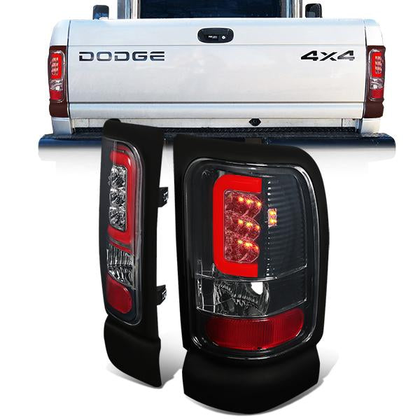 Nuvision Lighting, 94-02 Dodge Ram 1500 2500 3500 Red C-Bar LED Rear Brake Tail Lights - Smoked