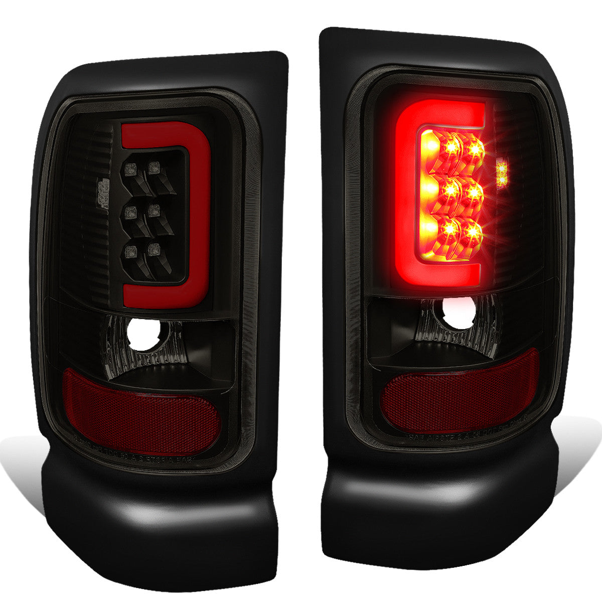 Nuvision Lighting, 94-02 Dodge Ram 1500 2500 3500 Red C-Bar LED Rear Brake Tail Lights - Tinted