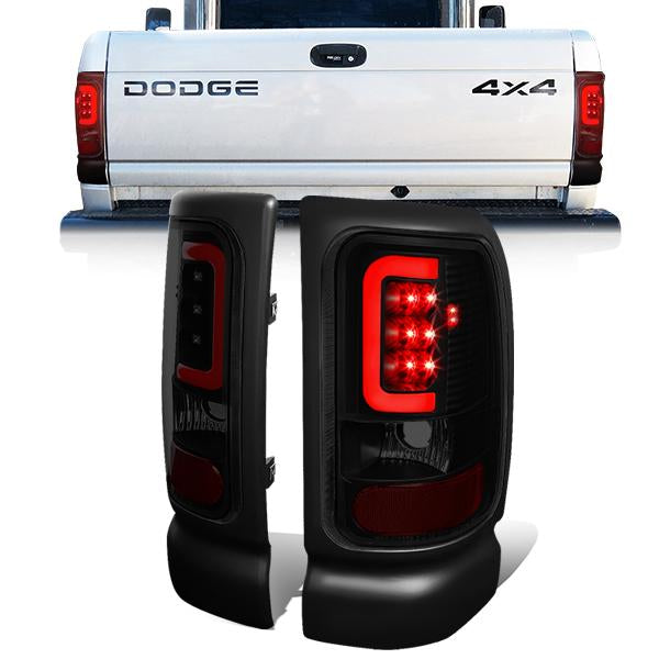 Nuvision Lighting, 94-02 Dodge Ram 1500 2500 3500 Red C-Bar LED Rear Brake Tail Lights - Tinted