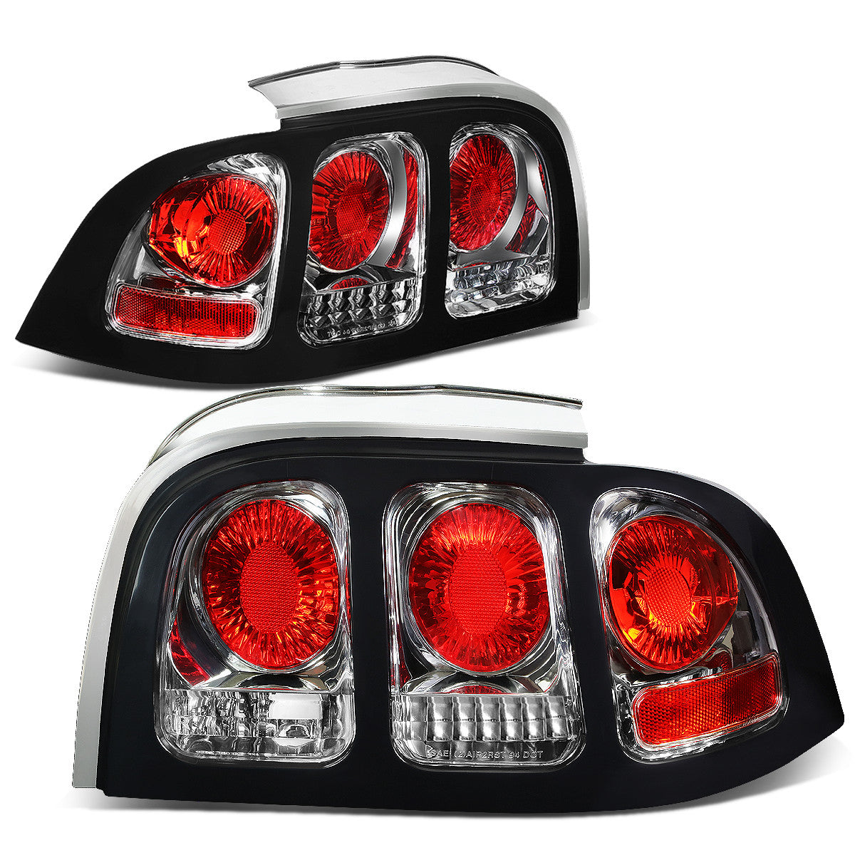 Nuvision Lighting, 94-98 Ford Mustang Rear Brake Tail Lights - Altezza Style - Chrome Housing