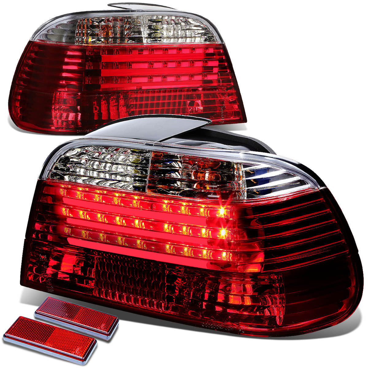 Nuvision Lighting, 95-01 BMW E38 750iL 740iL 740i LED Bar Rear Brake Tail Lights - Red/Clear Lens