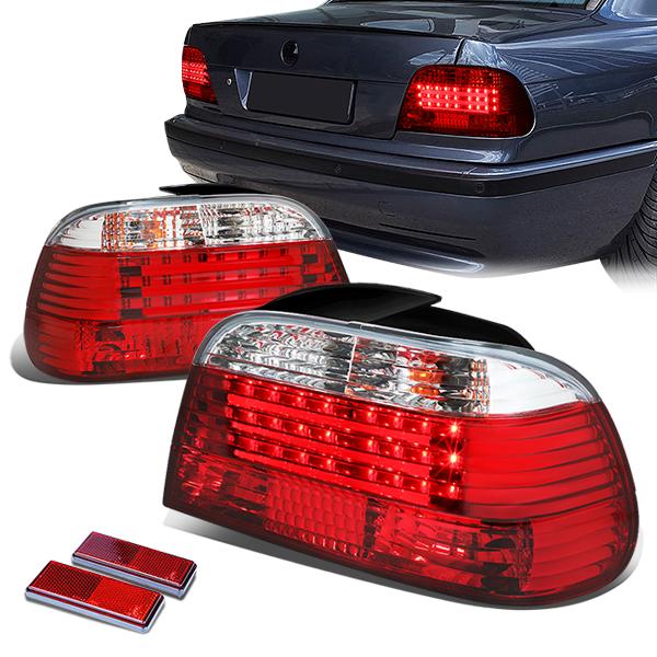 Nuvision Lighting, 95-01 BMW E38 750iL 740iL 740i LED Bar Rear Brake Tail Lights - Red/Clear Lens