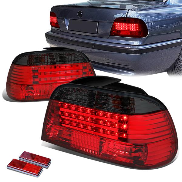 Nuvision Lighting, 95-01 BMW E38 750iL 740iL 740i LED Bar Rear Brake Tail Lights - Red/Smoked Lens