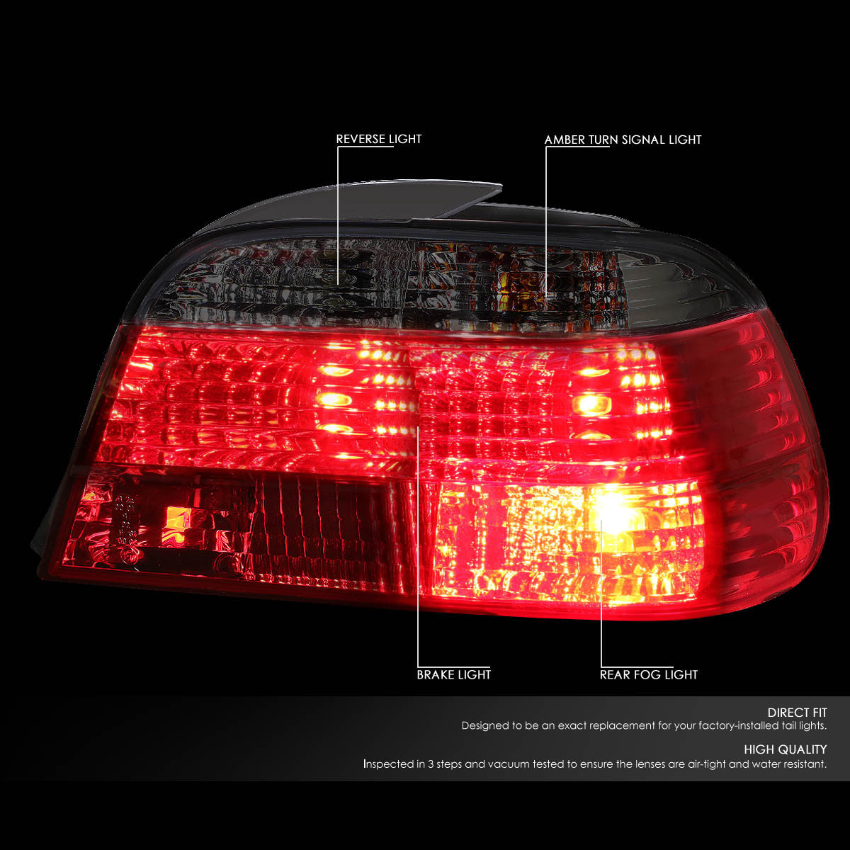 Nuvision Lighting, 95-01 BMW E38 750iL 740iL 740i Rear Brake Tail Lights - Red/Smoked Lens