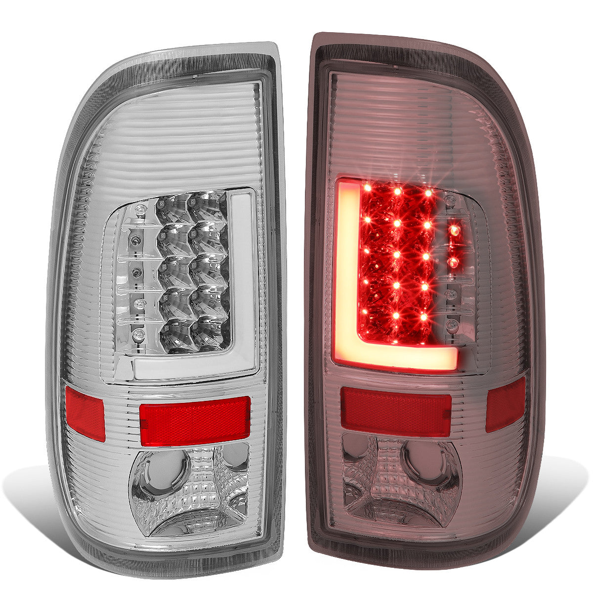 Nuvision Lighting, 97-07 Ford F250 F350 F450 F550 Super Duty LED L-Bar Rear Brake Tail Lights - Chrome