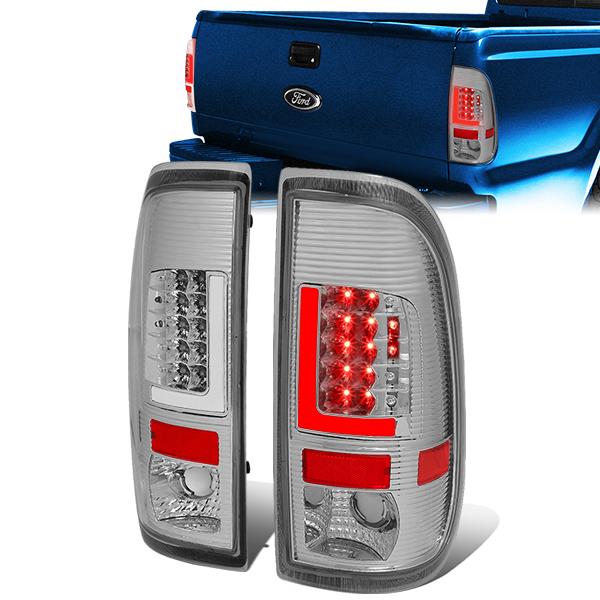 Nuvision Lighting, 97-07 Ford F250 F350 F450 F550 Super Duty LED L-Bar Rear Brake Tail Lights - Chrome