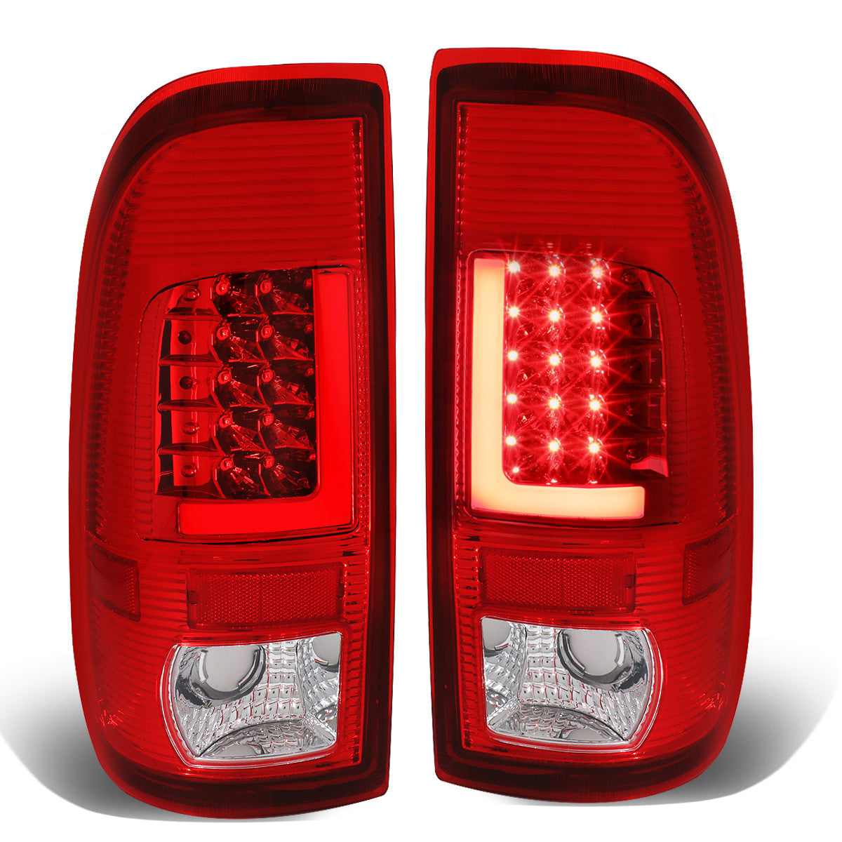 Nuvision Lighting, 97-07 Ford F250 F350 F450 F550 Super Duty LED L-Bar Rear Brake Tail Lights - Red