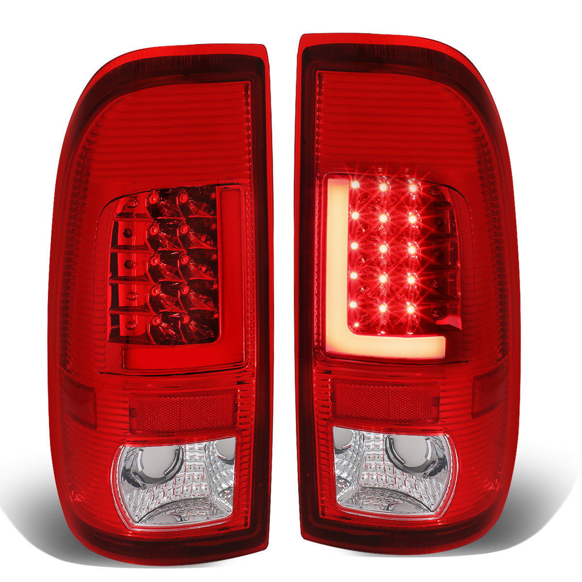 Nuvision Lighting, 97-07 Ford F250 F350 F450 F550 Super Duty Red L-Bar LED Rear Brake Tail Lights