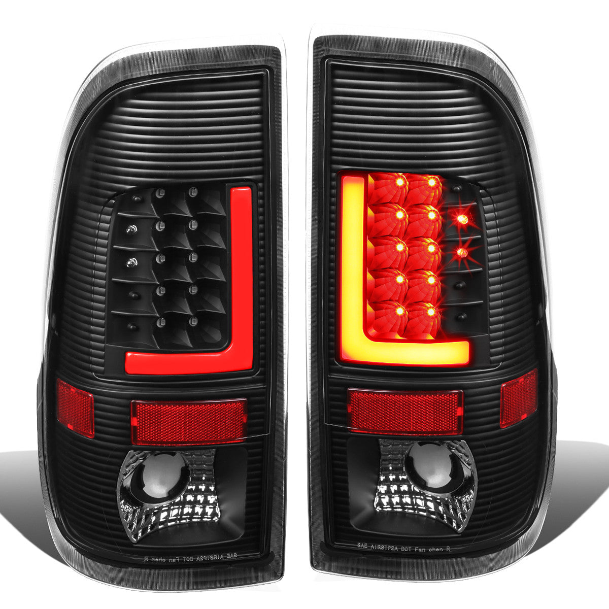 Nuvision Lighting, 97-07 Ford F250 F350 F450 F550 Super Duty Red L-Bar LED Rear Brake Tail Lights - Black