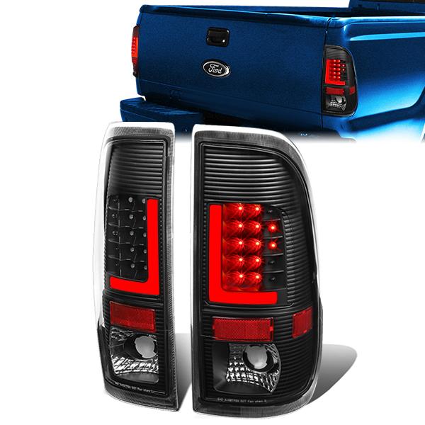 Nuvision Lighting, 97-07 Ford F250 F350 F450 F550 Super Duty Red L-Bar LED Rear Brake Tail Lights - Black