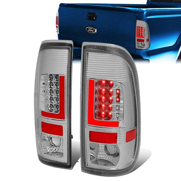 Nuvision Lighting, 97-07 Ford F250 F350 F450 F550 Super Duty Red L-Bar LED Rear Brake Tail Lights - Chrome