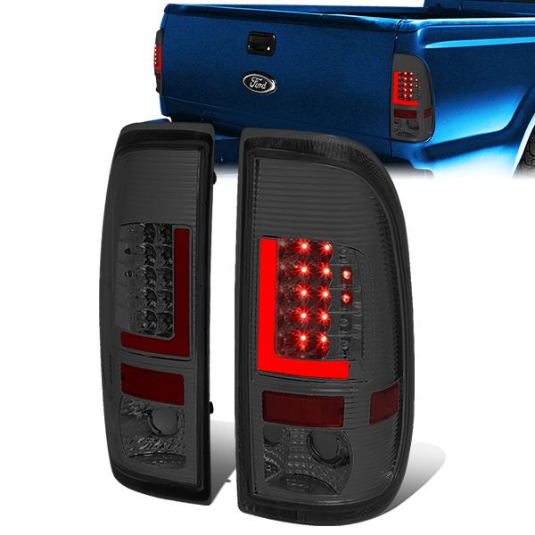 Nuvision Lighting, 97-07 Ford F250 F350 F450 F550 Super Duty Red L-Bar LED Rear Brake Tail Lights - Smoked