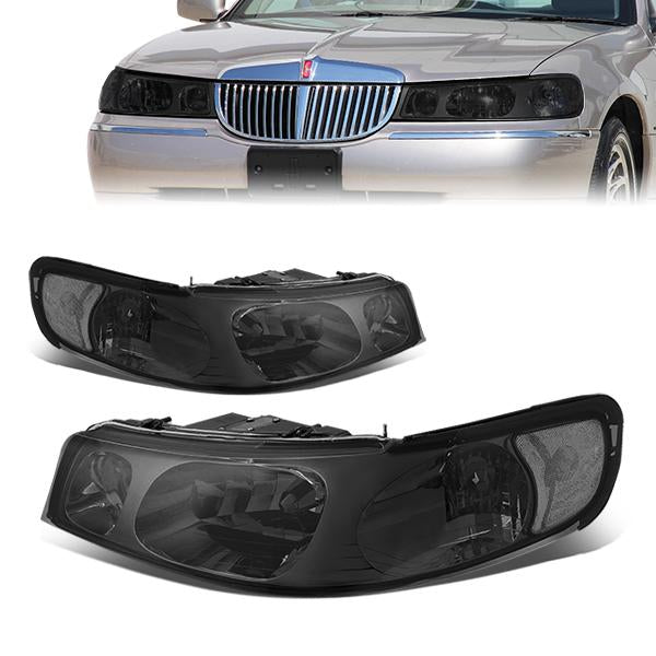 DNA Motoring, 98-02 Lincoln Town Car Headlights - Smoked Housing Clear Corner