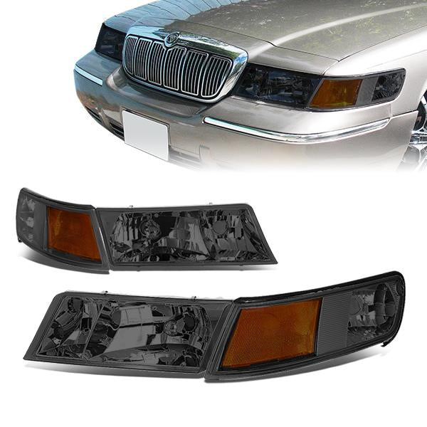 DNA Motoring, 98-02 Mercury Grand Marquis Headlights - Smoked Housing Amber Corner