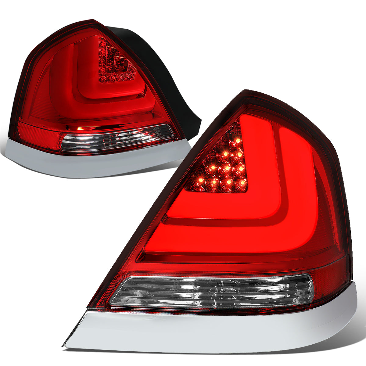 Nuvision Lighting, 98-11 Ford Crown Victoria LED Bar Rear Brake Tail Lights - Red/Clear Lens