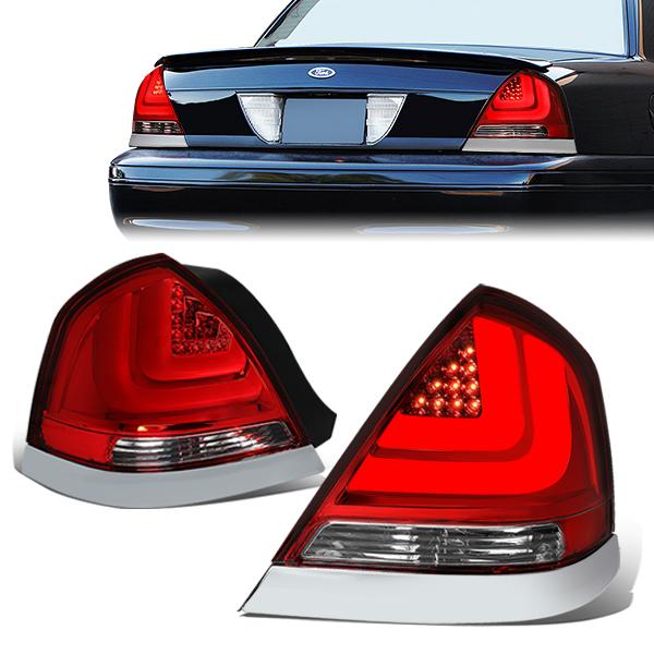 Nuvision Lighting, 98-11 Ford Crown Victoria LED Bar Rear Brake Tail Lights - Red/Clear Lens