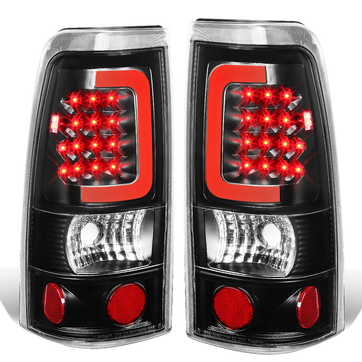 Nuvision Lighting, 99-03 Chevy Silverado GMC Sierra 1500 2500 3500 LED C-Bar Tail Lights - Black