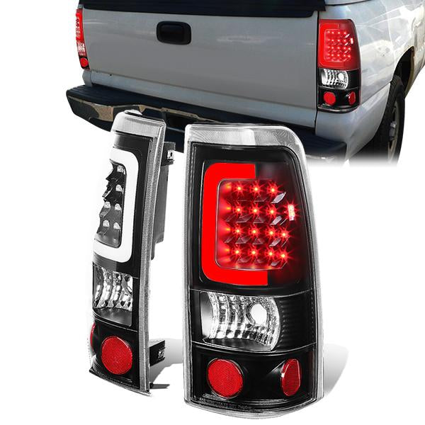 Nuvision Lighting, 99-03 Chevy Silverado GMC Sierra 1500 2500 3500 LED C-Bar Tail Lights - Black