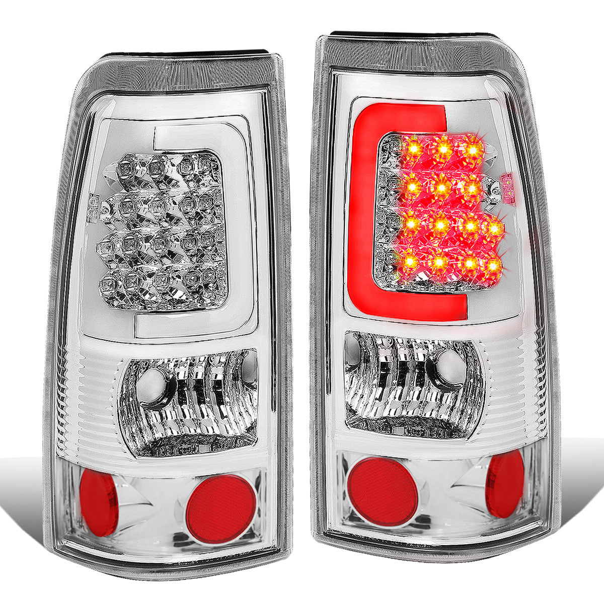 Nuvision Lighting, 99-03 Chevy Silverado GMC Sierra 1500 2500 3500 LED C-Bar Tail Lights - Chrome