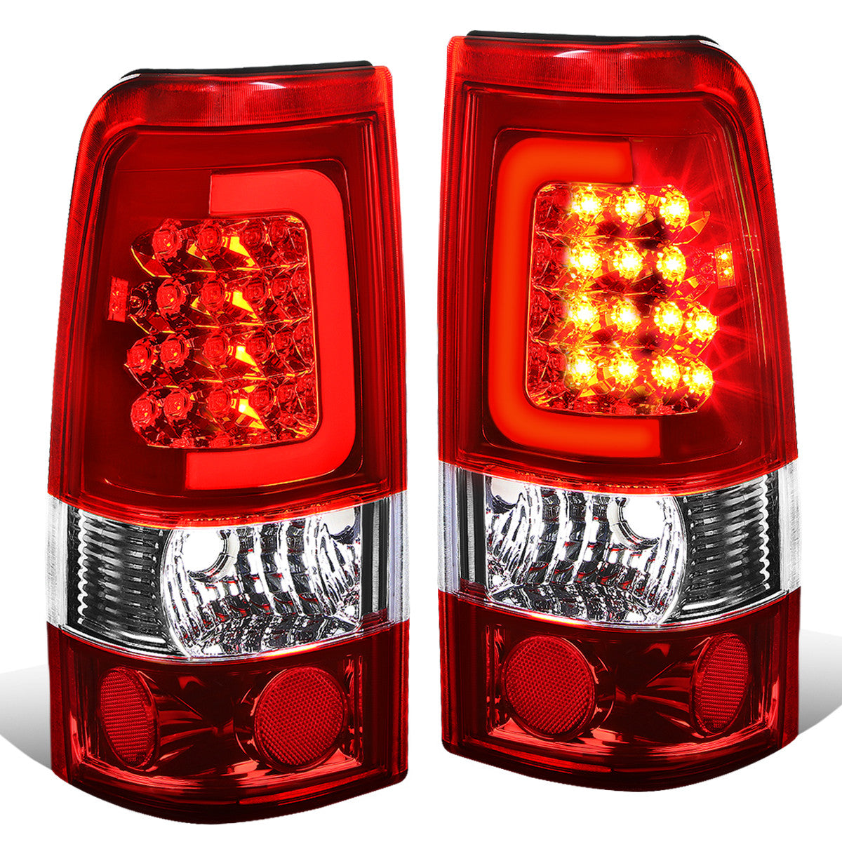 Nuvision Lighting, 99-03 Chevy Silverado GMC Sierra 1500 2500 3500 LED C-Bar Tail Lights - Red