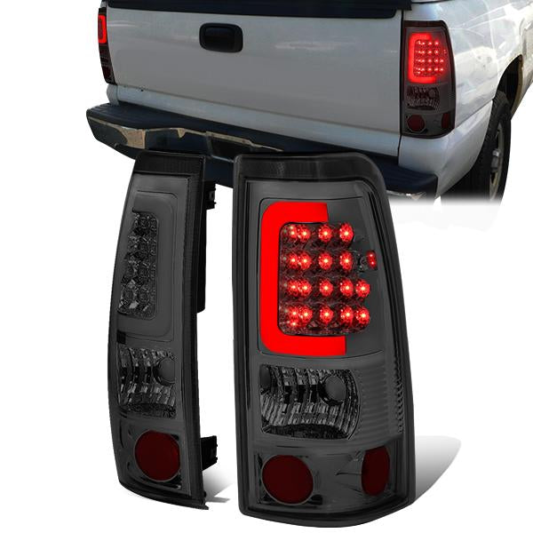 Nuvision Lighting, 99-03 Chevy Silverado GMC Sierra 1500 2500 3500 LED C-Bar Tail Lights - Smoked