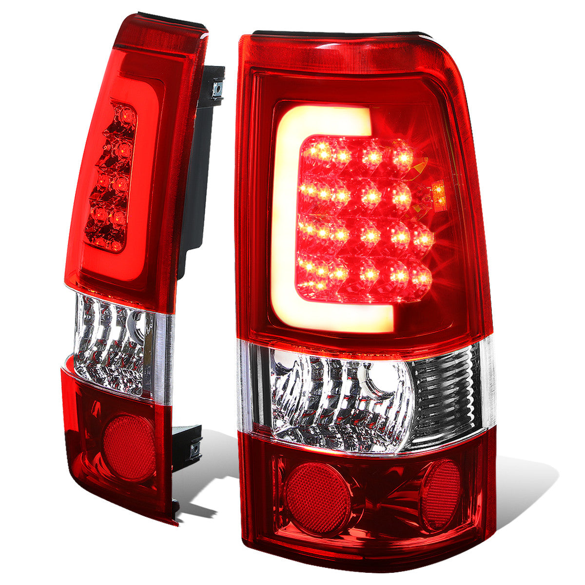 Nuvision Lighting, 99-03 Chevy Silverado GMC Sierra 1500 2500 3500 Red C-Bar LED Tail Lights