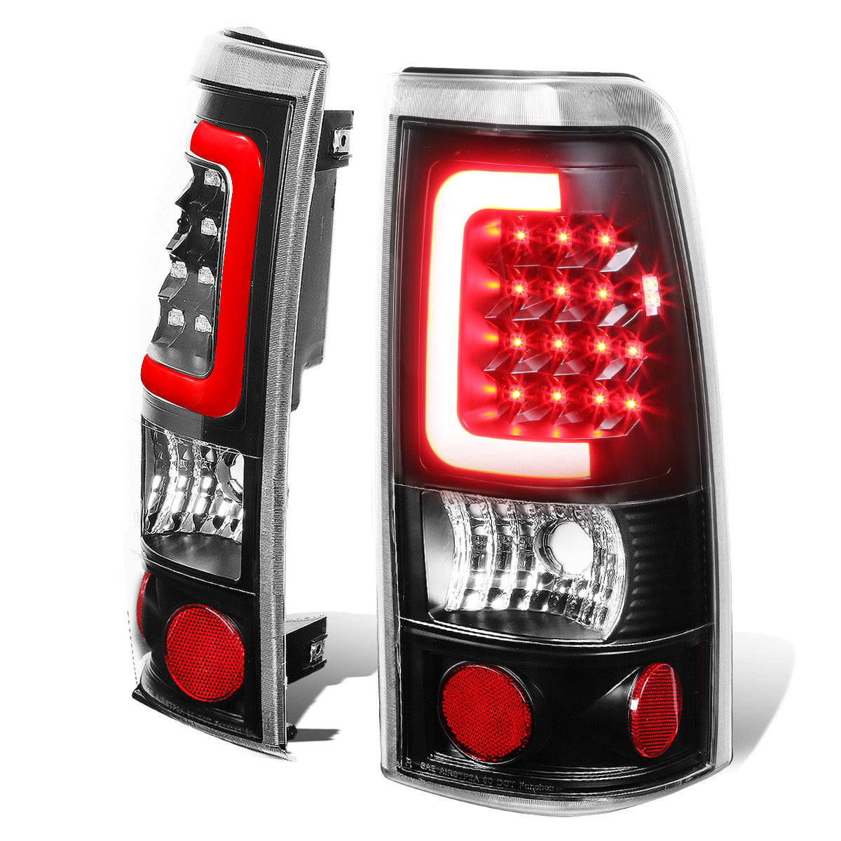 Nuvision Lighting, 99-03 Chevy Silverado GMC Sierra 1500 2500 3500 Red C-Bar LED Tail Lights - Black