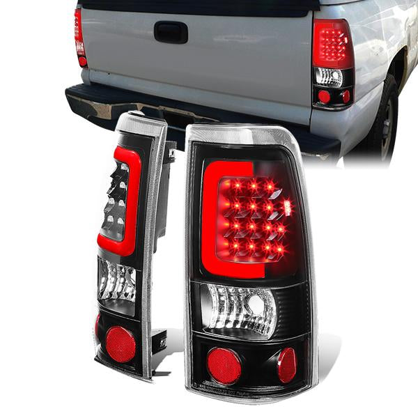 Nuvision Lighting, 99-03 Chevy Silverado GMC Sierra 1500 2500 3500 Red C-Bar LED Tail Lights - Black