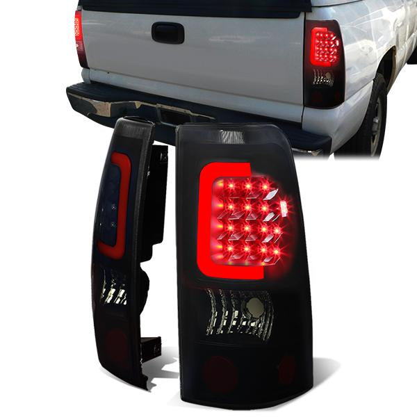 Nuvision Lighting, 99-03 Chevy Silverado GMC Sierra 1500 2500 3500 Red C-Bar LED Tail Lights - Tinted