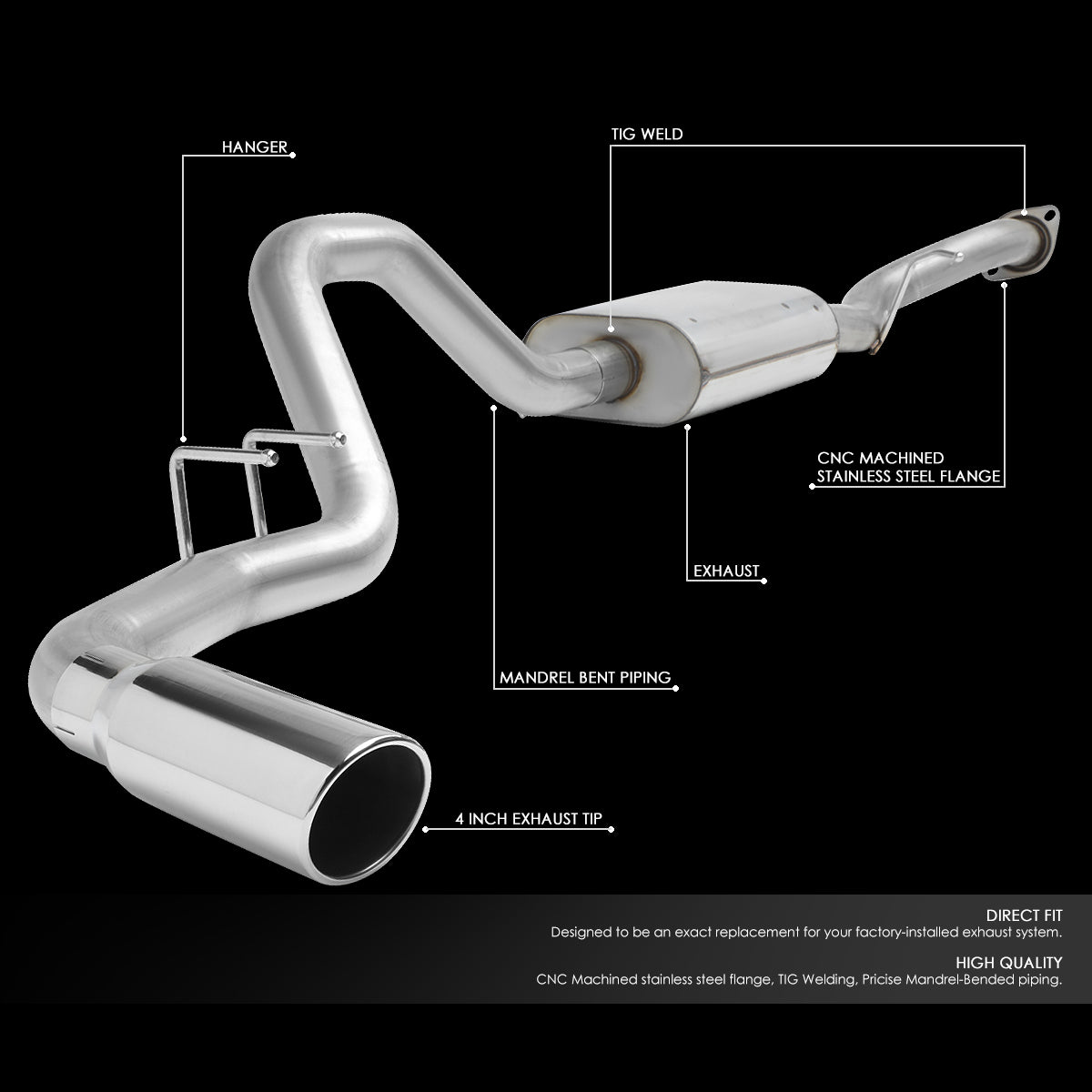 J2 Engineering, 99-07 Chevy Silverado GMC Sierra 1500 4.3L 4.8L 5.3L Catback Exhaust w/4 in. OD Muffler Tip