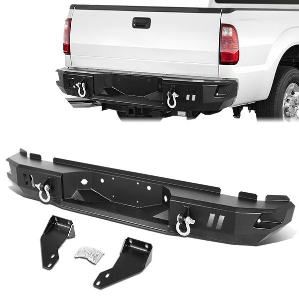 CAAP, 99-16 Ford F250 F350 Super Duty Rear Step Bumper w/D-Rings+Sensor Holes - Heavy Duty Steel