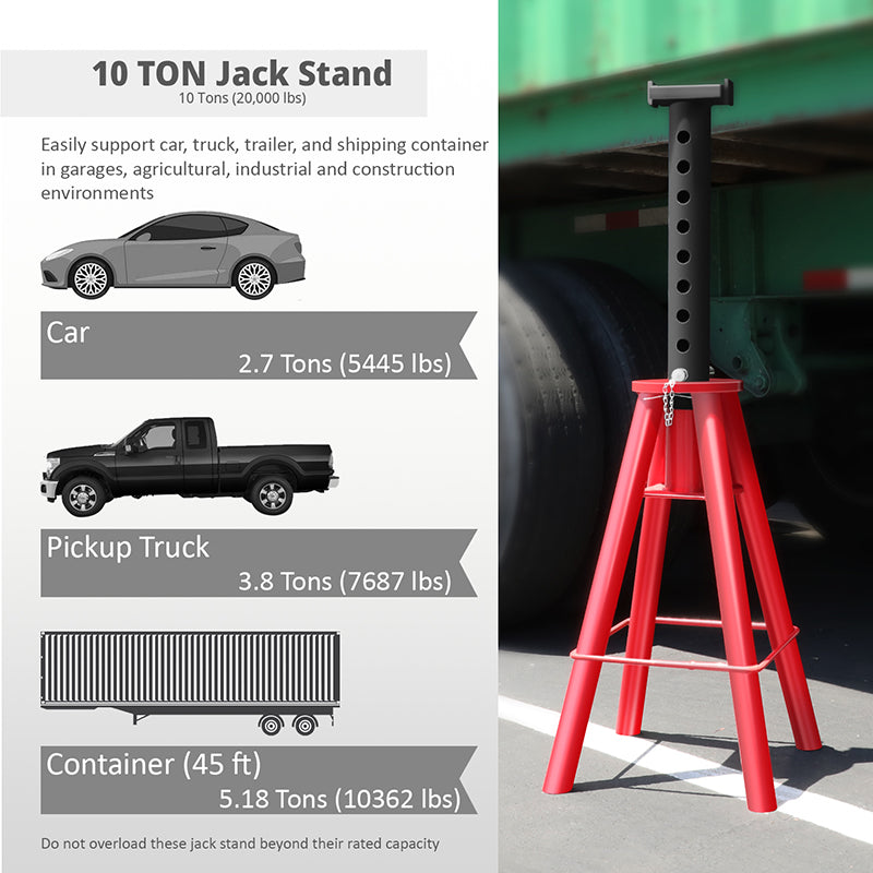 DNA Motoring, Adjustable 10 Ton Jack Stand  28 In. - 47.5 In. Height