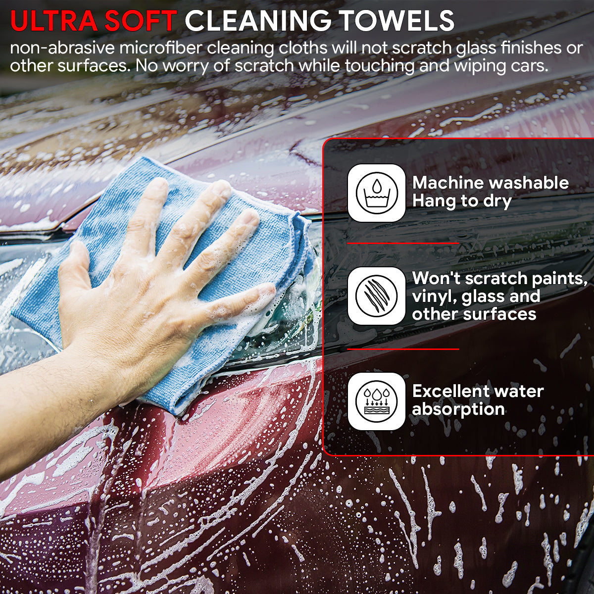 DNA Motoring, Microfiber Car Cleaning Cloth Towels Rag - 12 in. x 16 in. - [A Variety of Quantity Options]