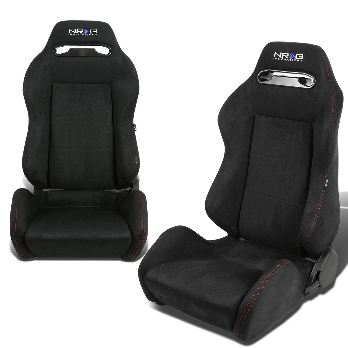 NRG Innovations, Pair Suede Leather Racing Seat w/Universal Slider - RS-NR-SU-BK