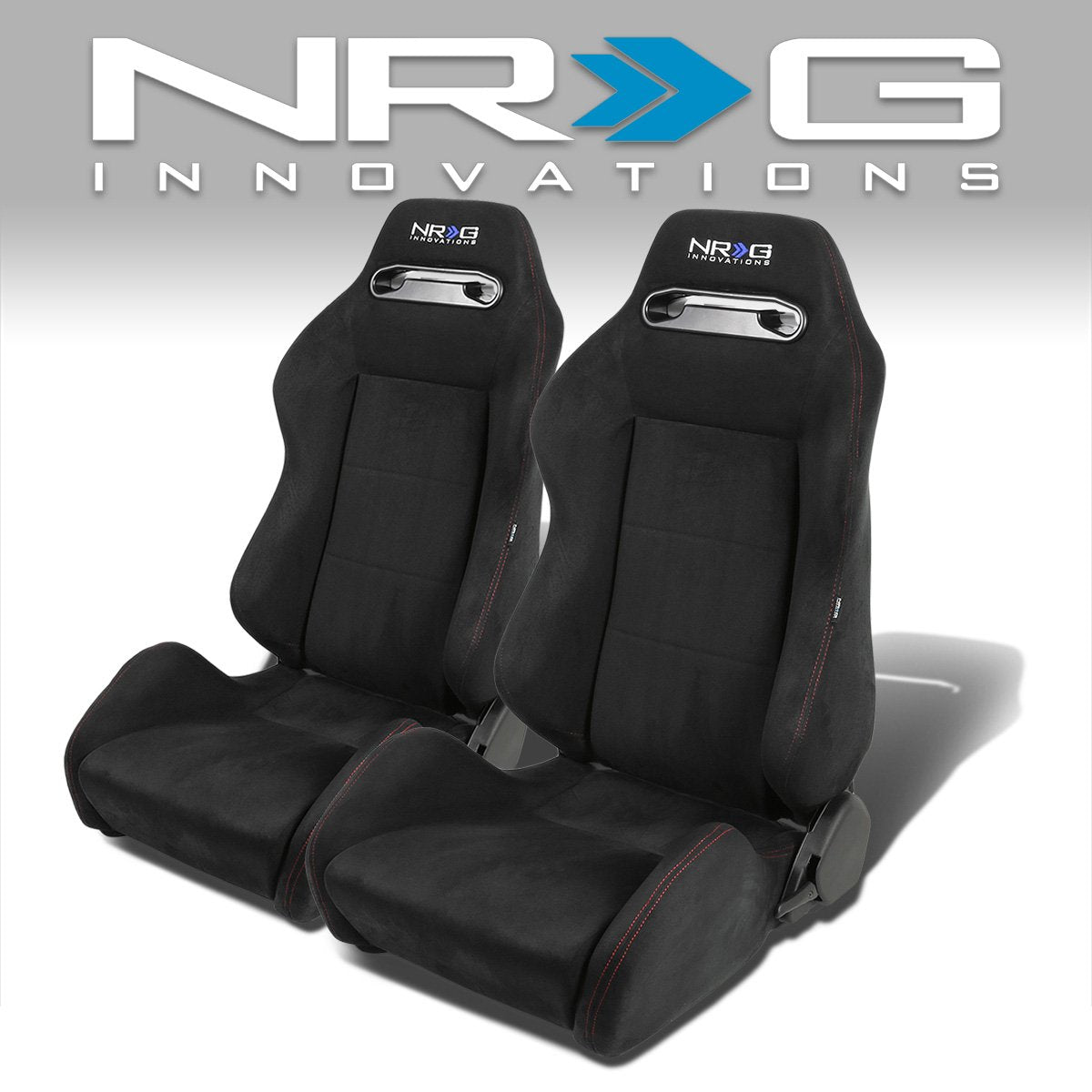 NRG Innovations, Pair Suede Leather Racing Seat w/Universal Slider - RS-NR-SU-BK