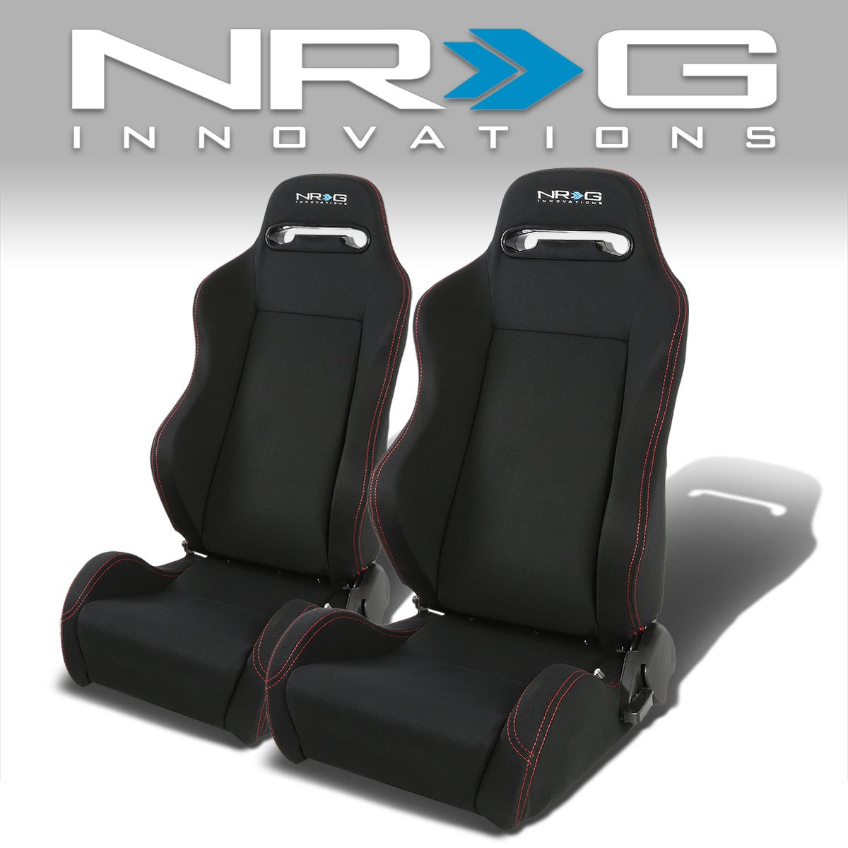 NRG Innovations, Pair Type-R Woven Upholstery Cloth Racing Seat w/Slider - RS-TR-LG-BK