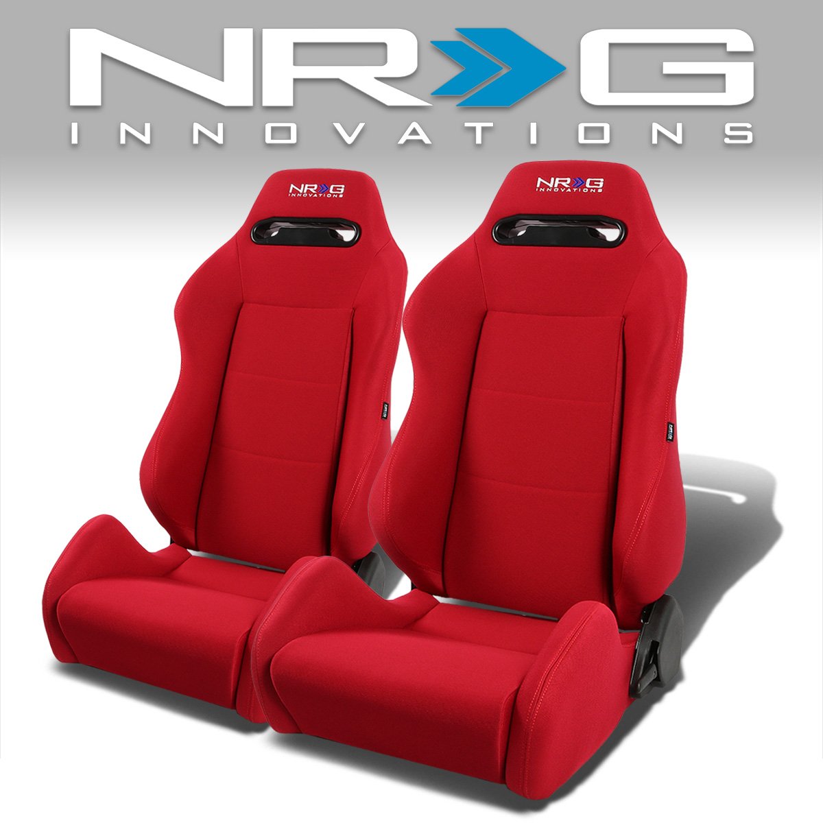 NRG Innovations, Pair Type-R Woven Upholstery Cloth Racing Seat w/Slider - RS-TR-LG-RD