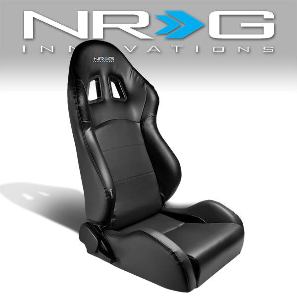 NRG Innovations, Passenger Side PVC Leather Racing Seat w/Universal Slider - RS-204-PVC-BK-R