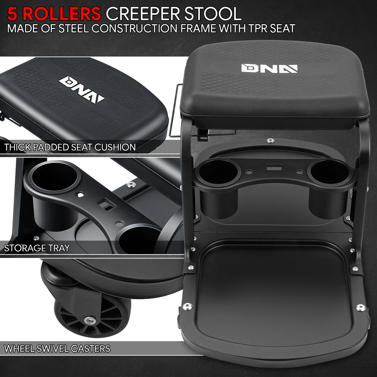 DNA Motoring, Rolling Mechanic Creeper Seat with Tool Tray