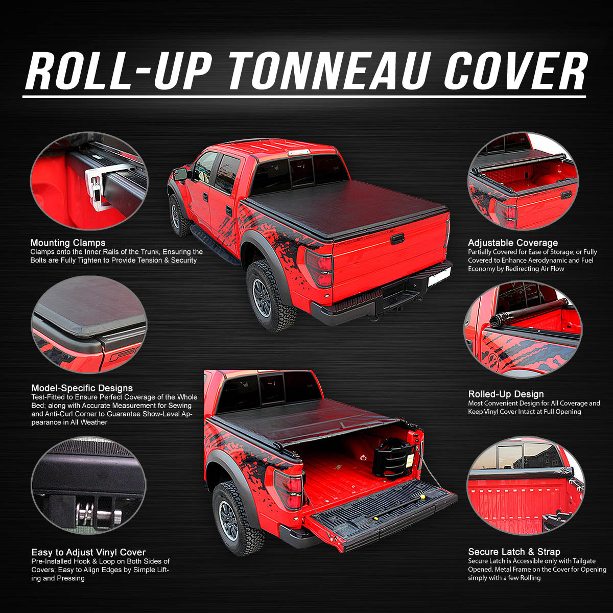 DNA Motoring, Soft Roll-up Tonneau Cover 94-02 Dodge Ram 1500/2500/3500 6.5 ft. Fleetside Bed