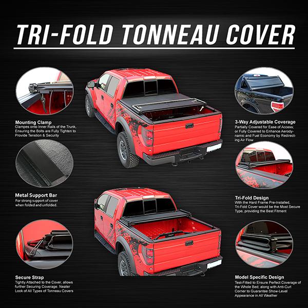 DNA Motoring, Soft Vinyl Tri-Fold Tonneau Cover 83-11 Ford Ranger 94-09 Mazda B2300/B3000 6 ft. Bed