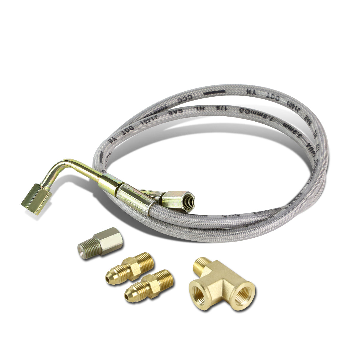 CAAP, T3 / T4 Turbo Charger 36" Stainless Steel Oil Feed Line + 1/8" NPT Adapter + T-Fitting