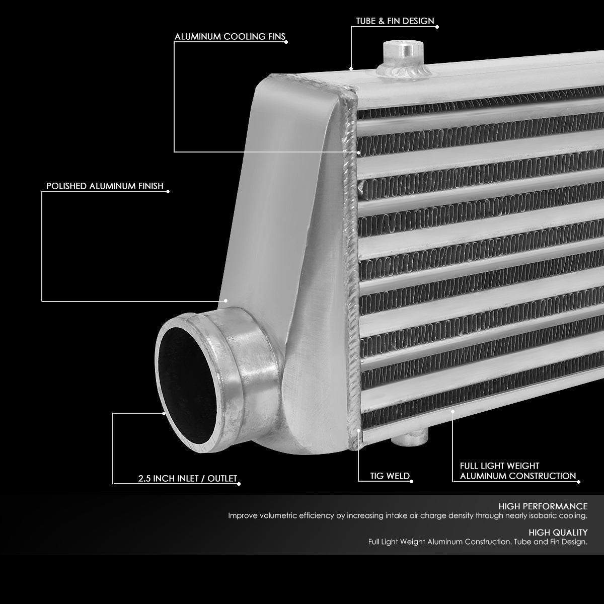 CAAP, Universal Tube & Fin Aluminum Intercooler - 2.5"OD Inlet/Outlet 27.675" L X 8.5" H X 2.75" D