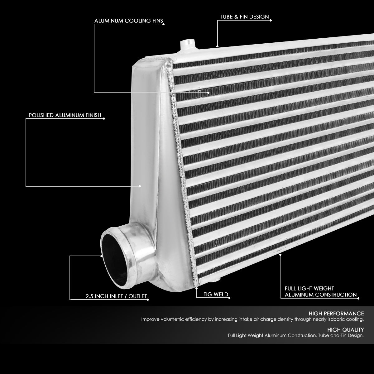 CAAP, Universal Tube & Fin Aluminum Intercooler - 3" OD Inlet/Outlet 30.75" W X 12.75" H X 3" D