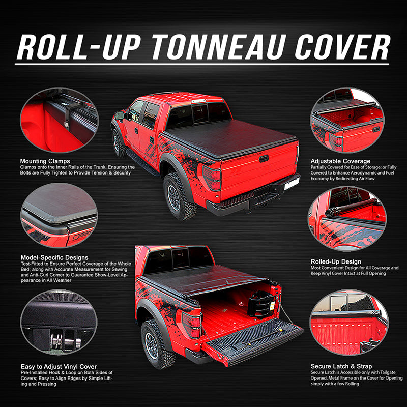 DNA Motoring, Vinyl Soft Top Roll-up Tonneau Cover 2022 Ford Maverick 4.5 ft. Bed